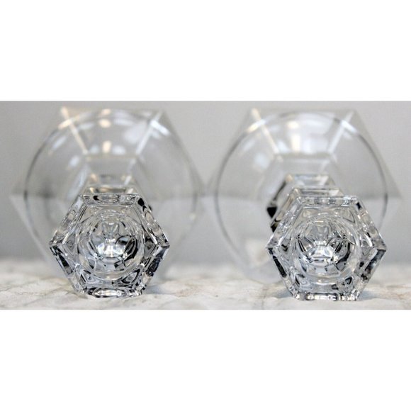 Oslo by Tuscany 6" Lead Crystal Taper Candlestick Pair Wedding Dinner Table - Picture 6 of 8
